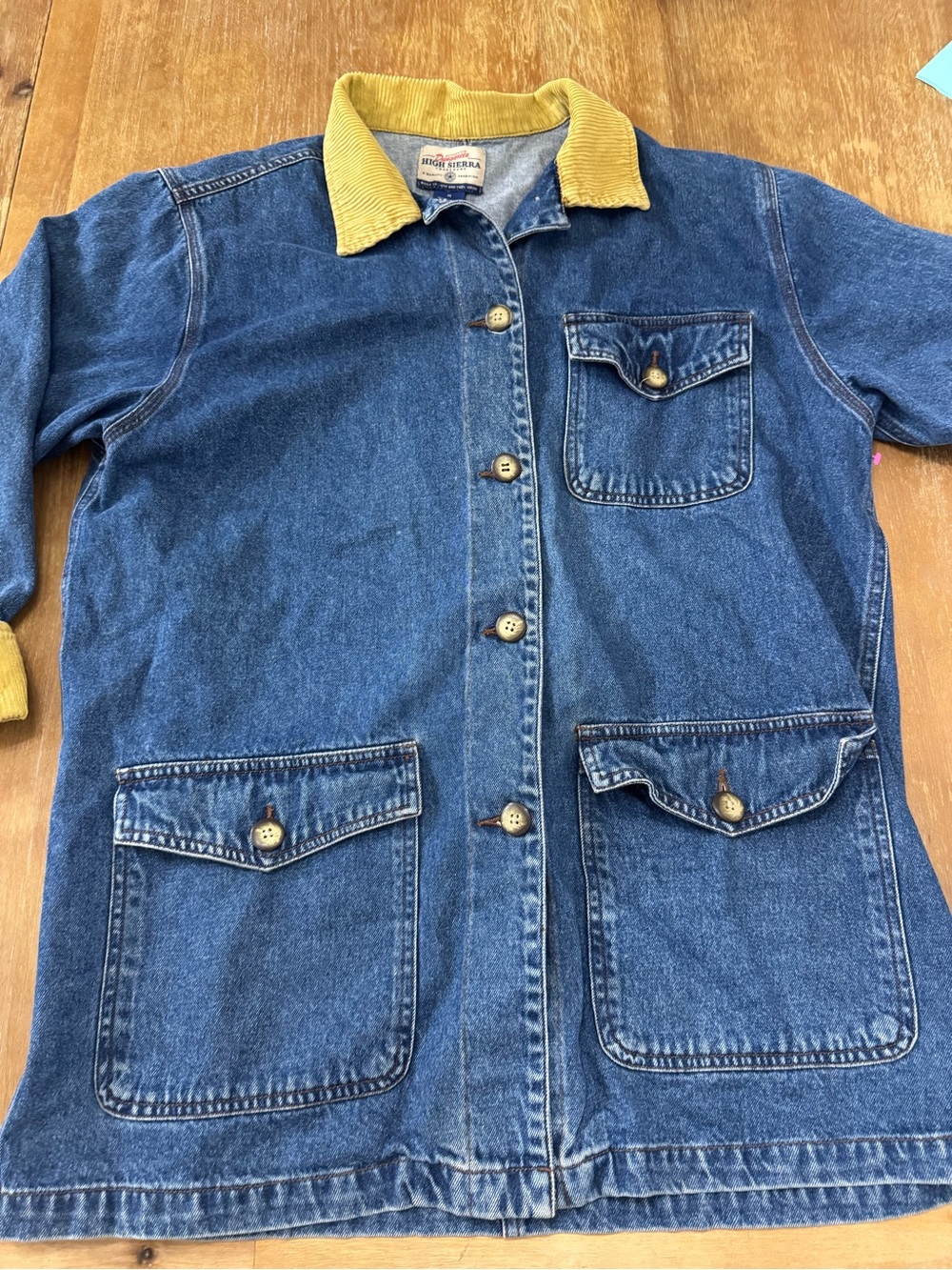 High Sierra Blue Denim Jacket with Yellow Corduroy Collar
